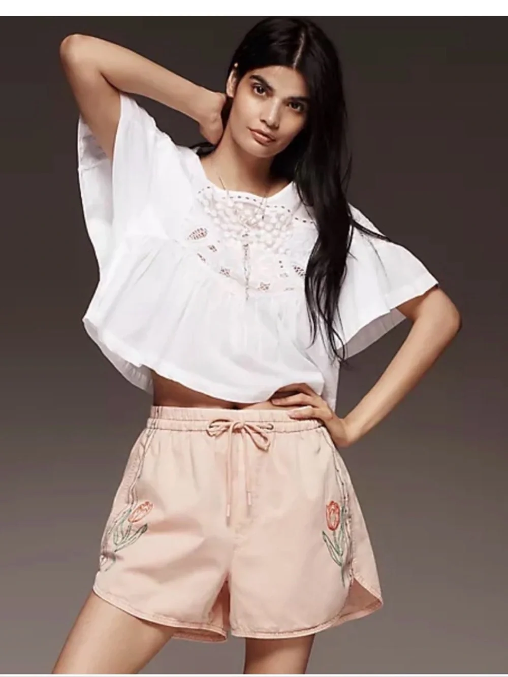 New Anthropologie Maeve Short-Sleeve Embellished Swing Top XS